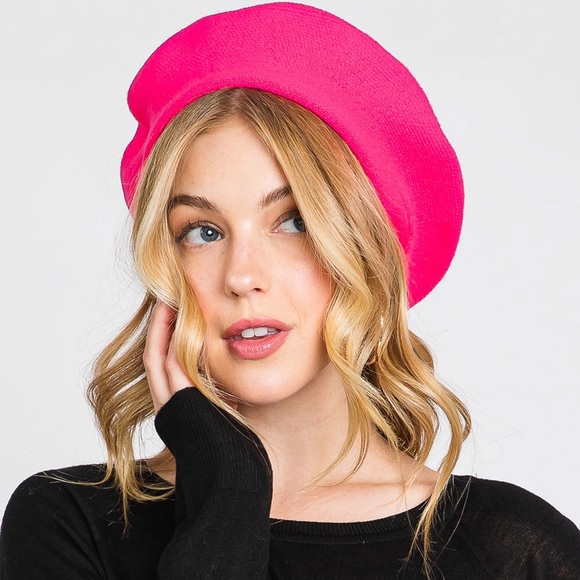 Neon Stretchy Solid French Beret Hat - Picture 4 of 13